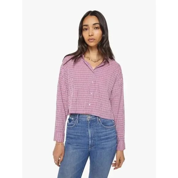 💕XIRENA💕 Dawson Plaid Crop Button Up Shirt ~ Coral Cove Large NWOT - Picture 2 of 16